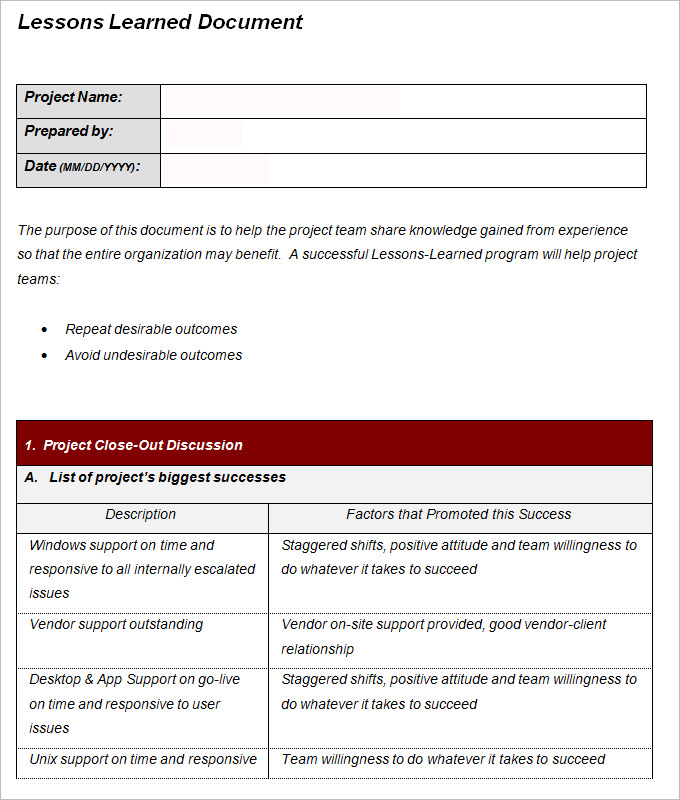 48 Best Lessons Learned Templates [Excel, Word] ᐅ TemplateLab