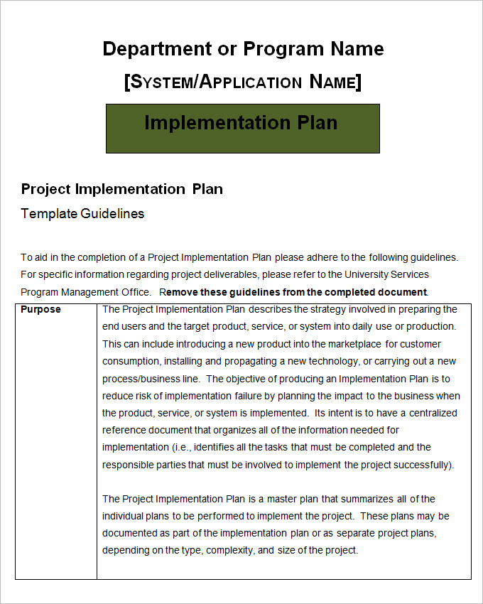 Project Implementation Plan Template - 6+ Free Word, Excel Documents ...