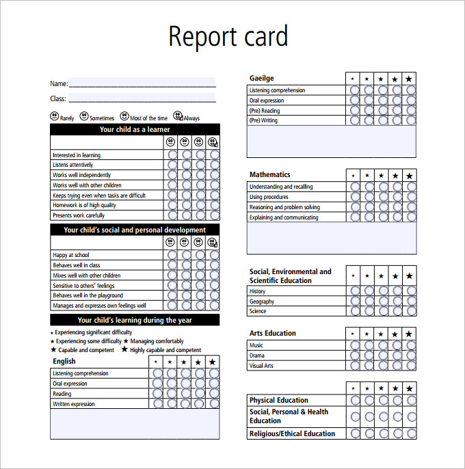 Free Printable Report Cards