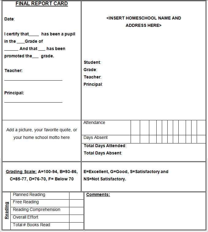 sample report card template