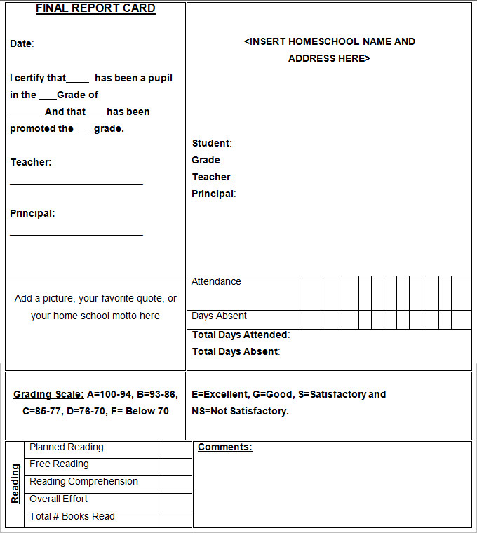 Report Card Template Pdf