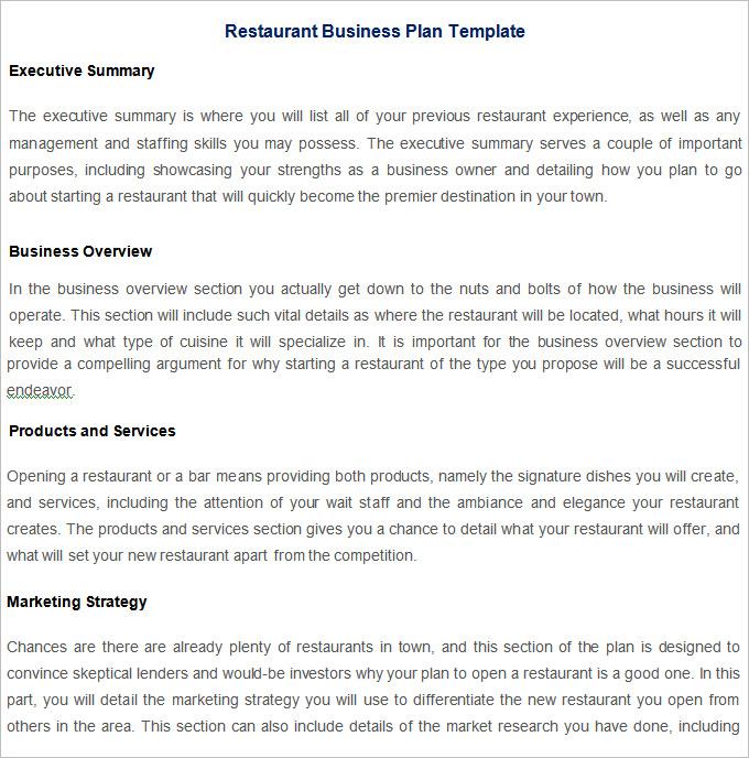 Restuarant business plan sample executive summary