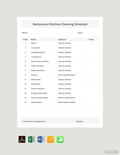 sample restaurant kitchen cleaning schedule template