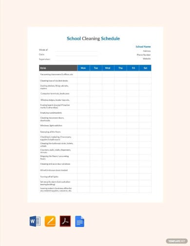sample school cleaning schedule template