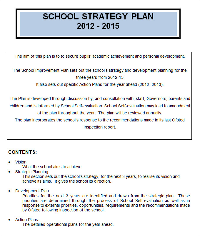 ministry of education strategic plan template