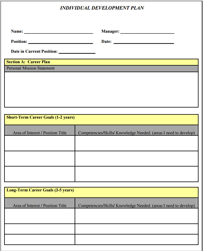 sample self development plan template download pdf