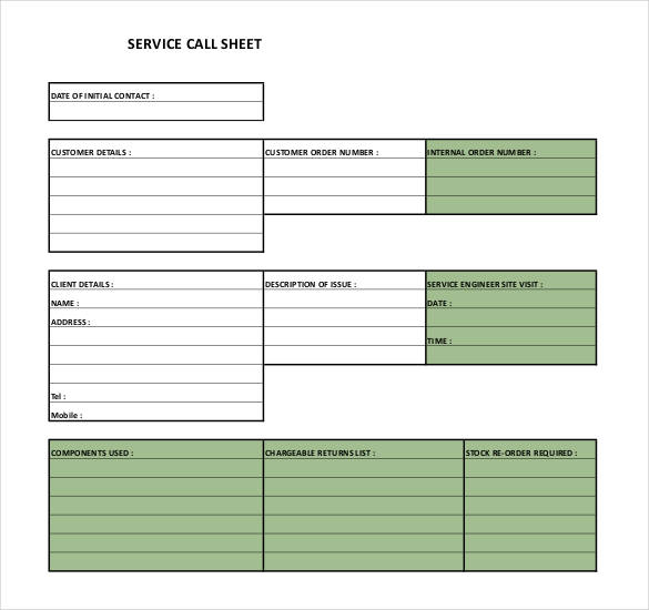 Call Sheet Form Free Sheet Templates