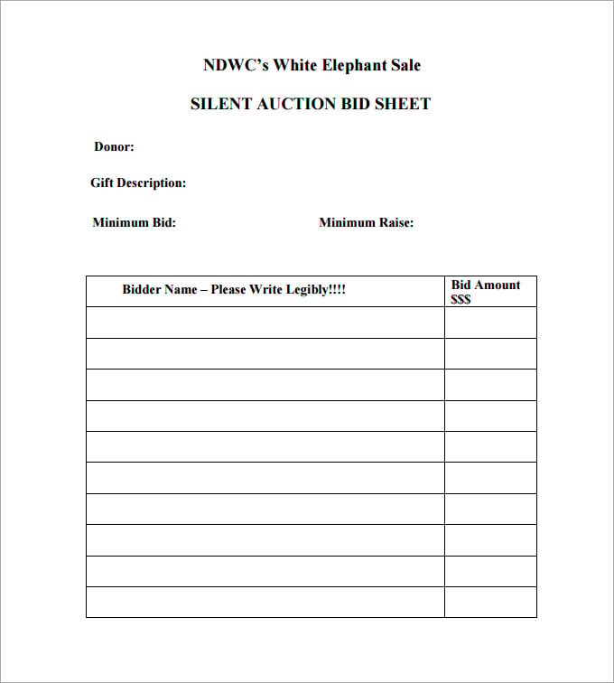 20 Silent Auction Bid Sheet Templates Samples DOC PDF Excel