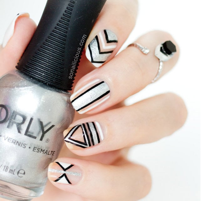 simple black and white nail design