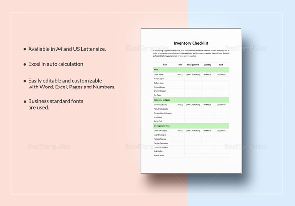 simple inventory checklist template to edit