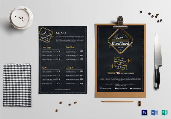 simple restaurant menu food drinks board template