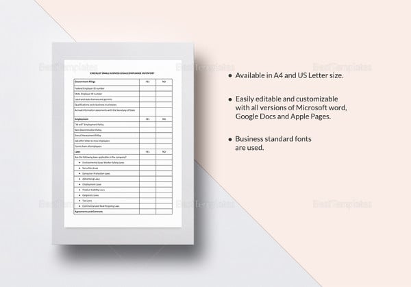small business inventory checklist template in word
