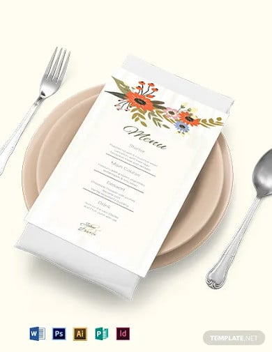 small flower wedding menu card template