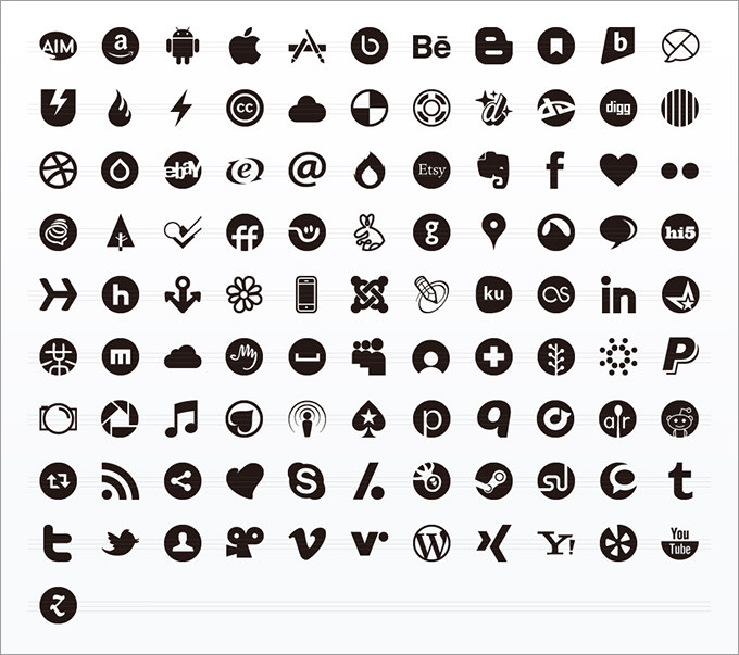 social media glyphs icon set