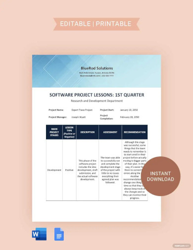 software project lessons learned template
