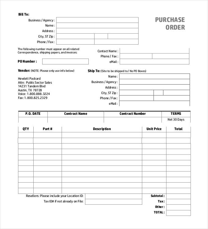 standard contoh purchase order