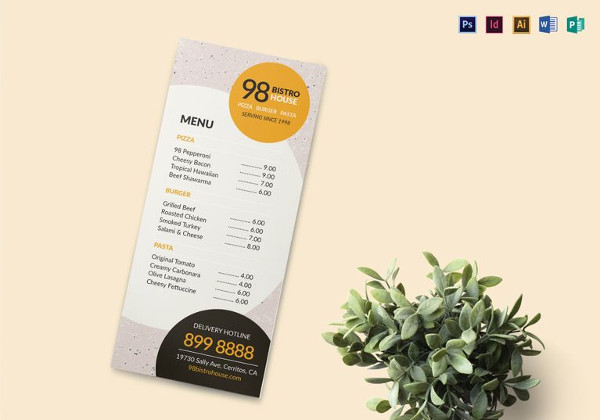 takeaway menu word template