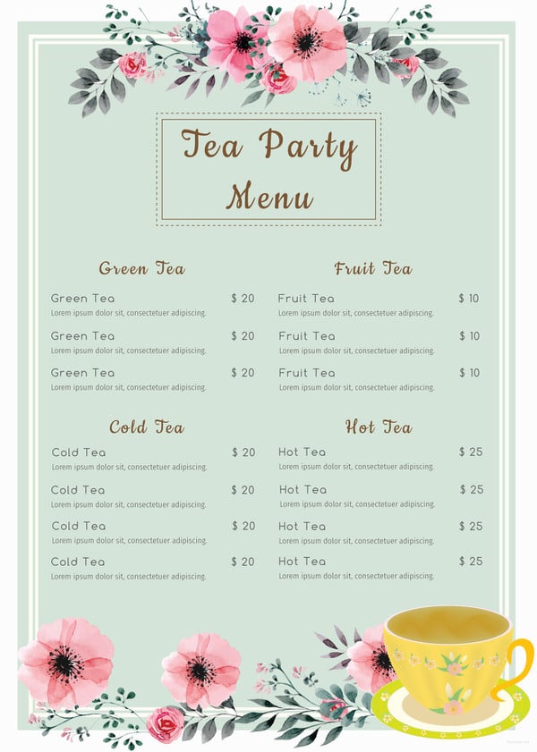 tea party menu template3