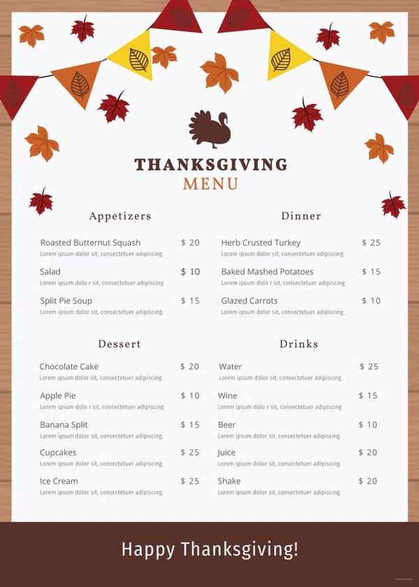 thanksgiving menu template