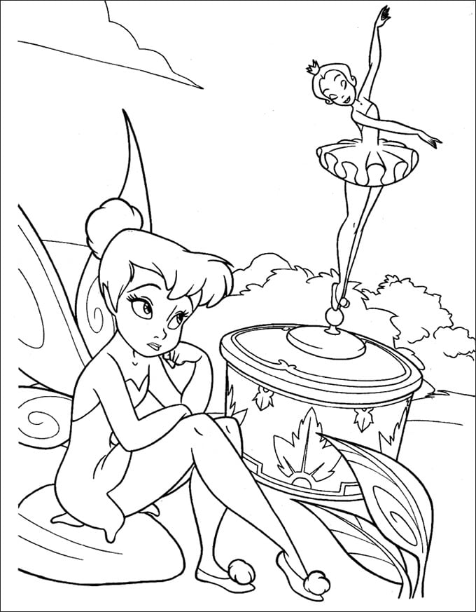 tinker bell and a music box colorpage