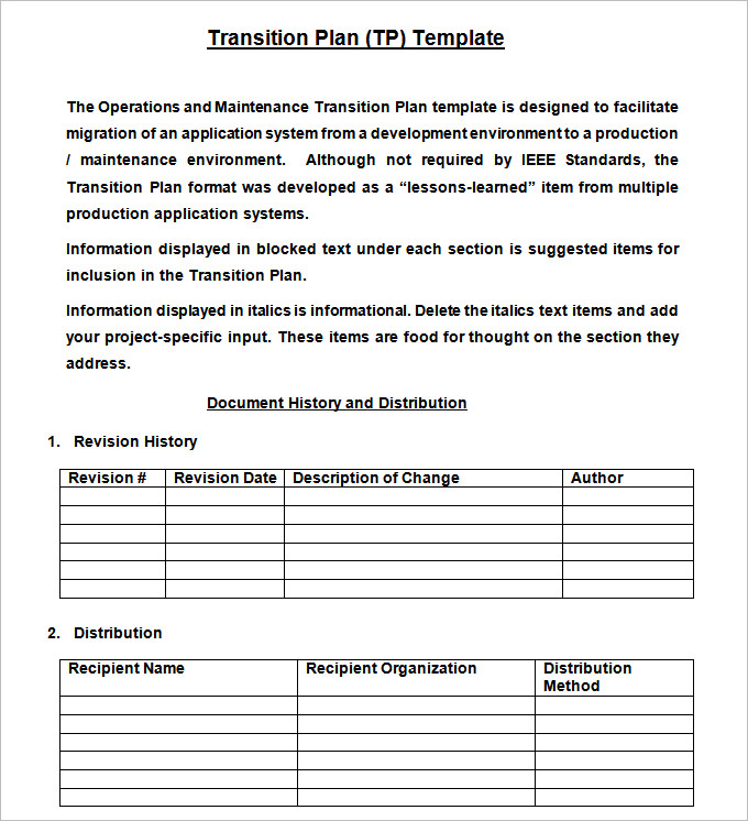Transition Plan Template Free Word, Excel, PDF Documents Download
