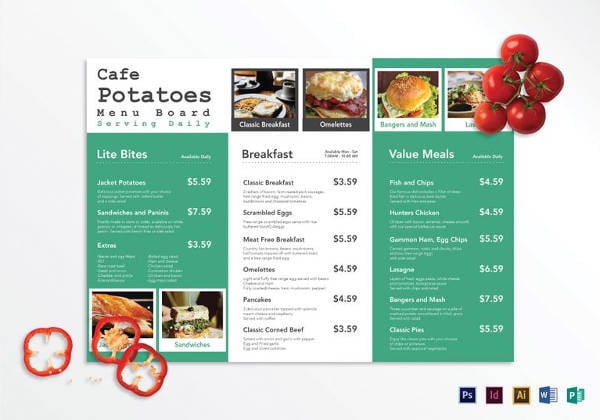 tri fold cafe menu board template