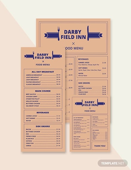 vintage hotel menu template