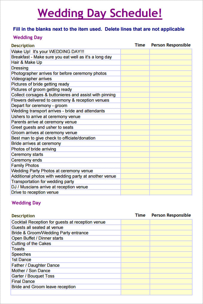 33+ Wedding Schedule Templates & Samples - DOC, PDF, PSD