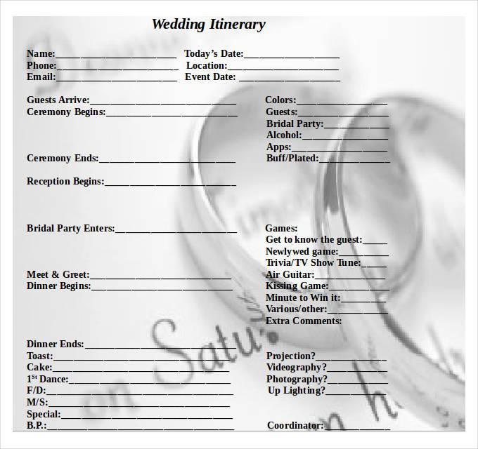 52 Wedding Itinerary Templates DOC PDF PSD Free Premium Templates