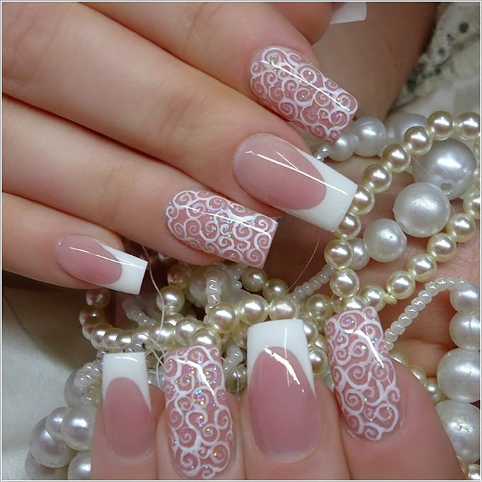 Amazon.com: Stylish Wedding Bridal Nail Jewelry French Nails Rhinestone Nail  Art False Nails, 02 : Beauty & Personal Care