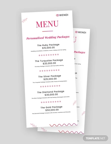 wedding planners menu template