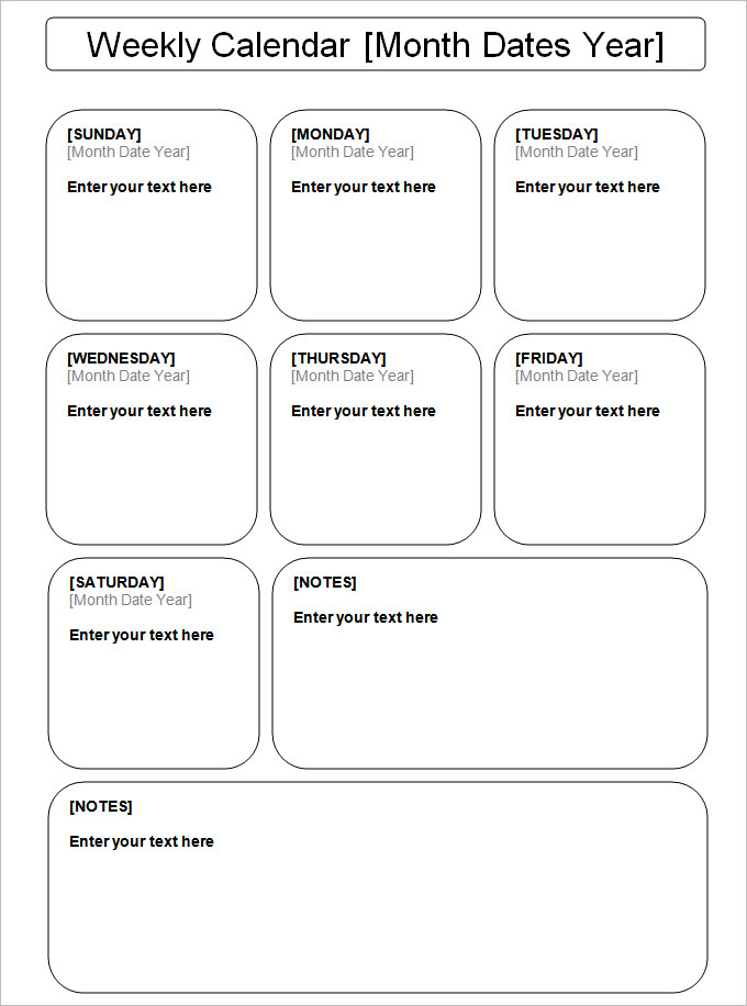 sample weekly calendar