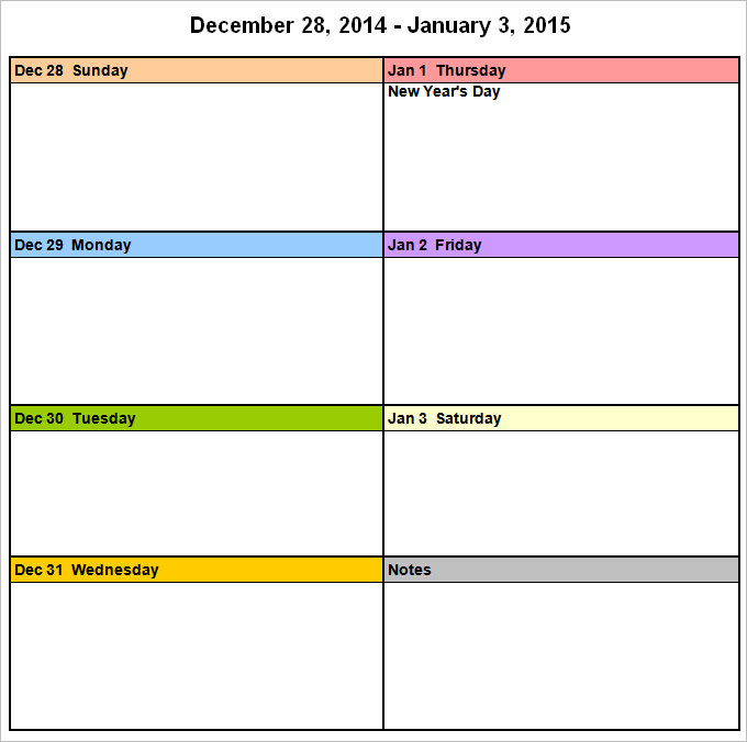 9 Week Calendar Template 9 Week Calendar Template
