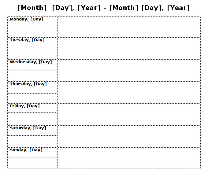 Week Calendar Template - 12+ Free Word Documents Download