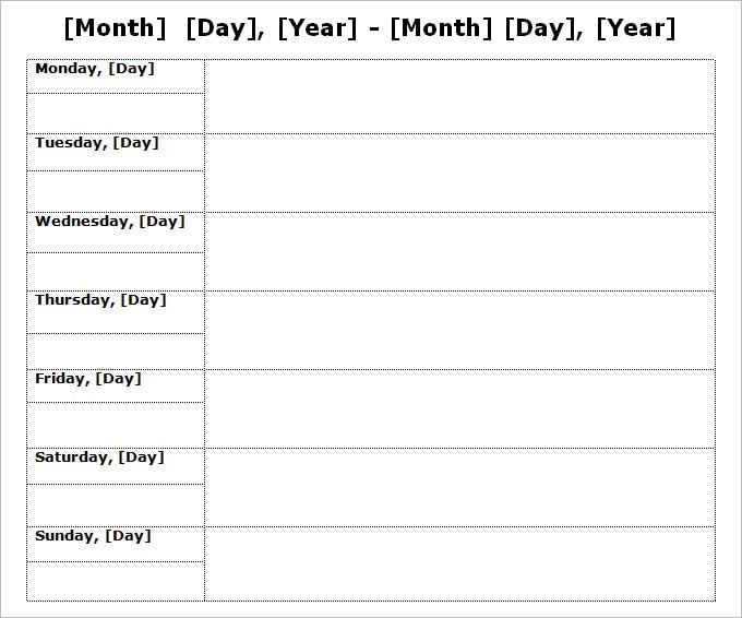 Week Calendar Template - 12+ Free Word Documents Download