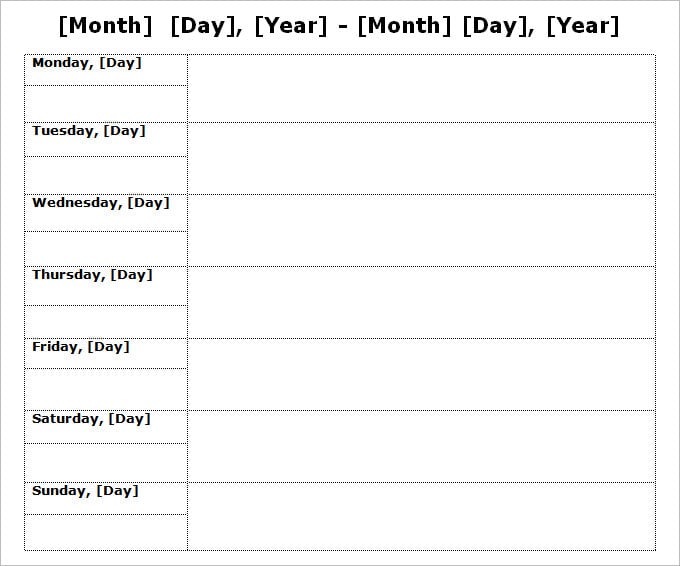 Week Calendar Template 12+ Free Word Documents Download Free