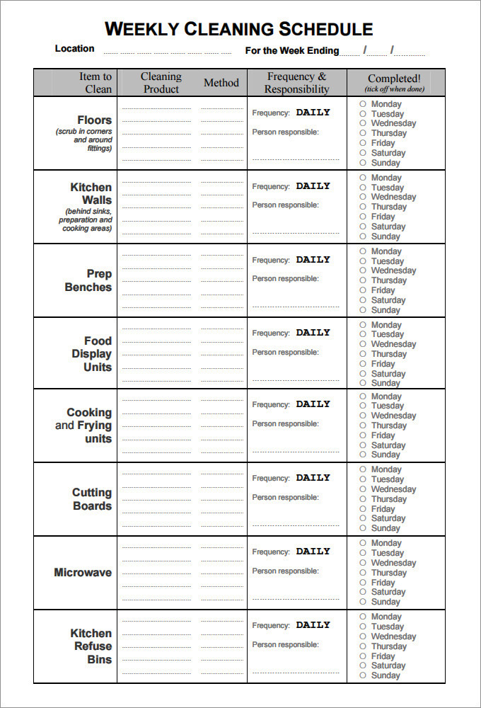 cleaning schedule template 24 free word excel pdf documents