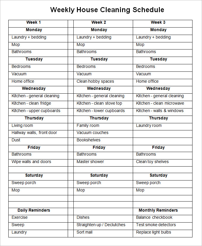 Download Sample House Cleaning Schedule Gif Sample Shop Design
