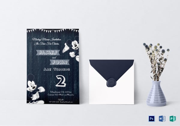wood work mickey mouse invitation card