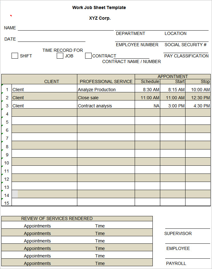 Job Sheet Template 13 Free Word Excel PDF Documents Download 