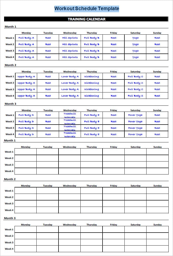Workout Schedule Template - 27+ Free Word, Excel, PDF Format Download ...