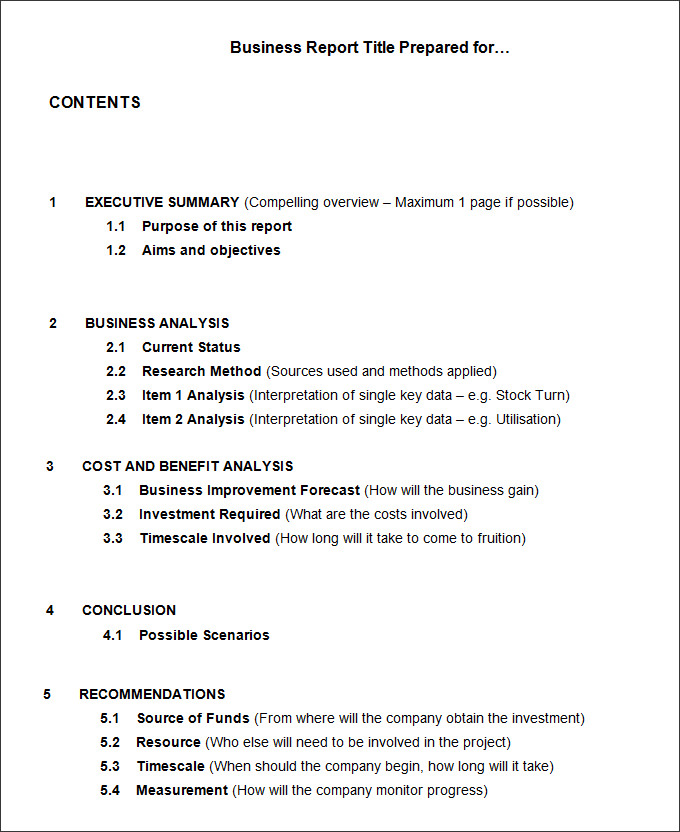 Business report writing format