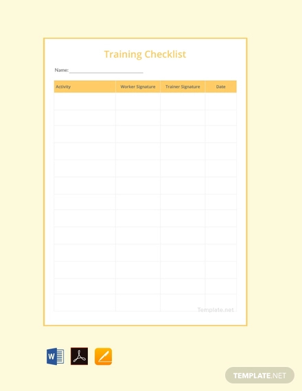 Training Checklist Template - 22+ Word, Excel, PDF Documents Download