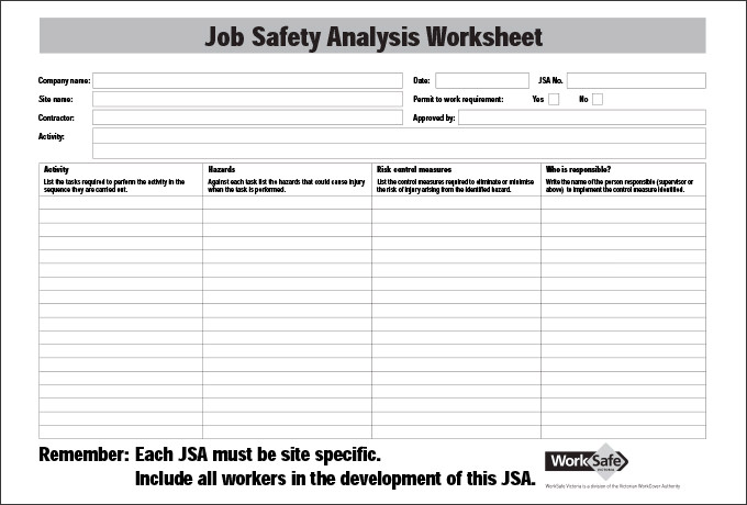 sheet jsa blank Documents Analysis  Safety Word,  Template Job PDF Free 6