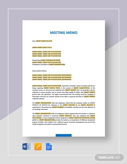 Meeting Memo Template - 22+ Word, PDF, Google Docs ...