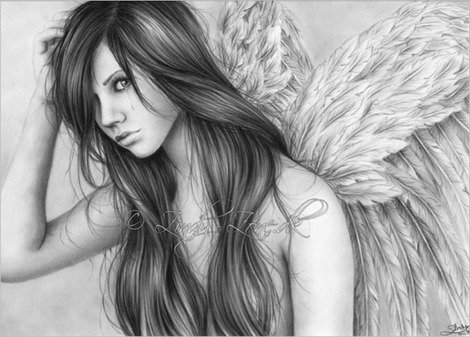 realistic angel drawing