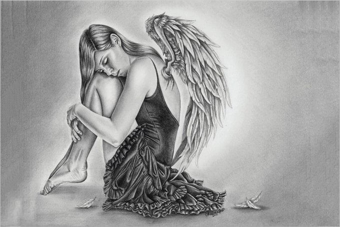 pencil drawings of the fallen angel
