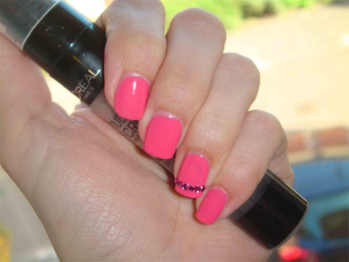 pink shellac nail design