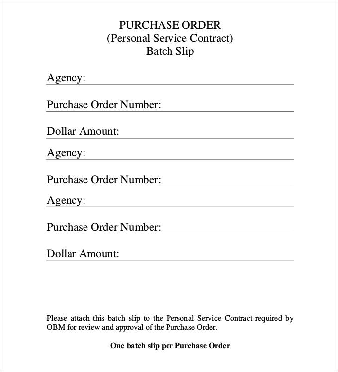 purchase order slip