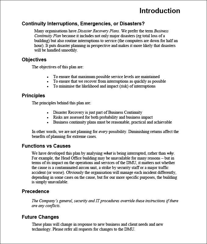 Business Continuity Template Sample